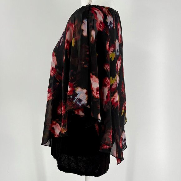 AB Studio Womens Boho Floral Print Layered Chiffon Blouse Top Size L - Picture 2 of 10